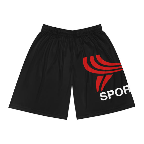 RED SPORT LOGO Black Basketball Shorts